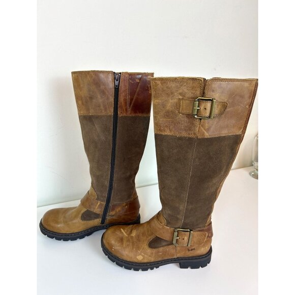 B.O.C. Born Brown Leather and Suede Tall Riding Boots Buckles Size 6M - Picture 4 of 11
